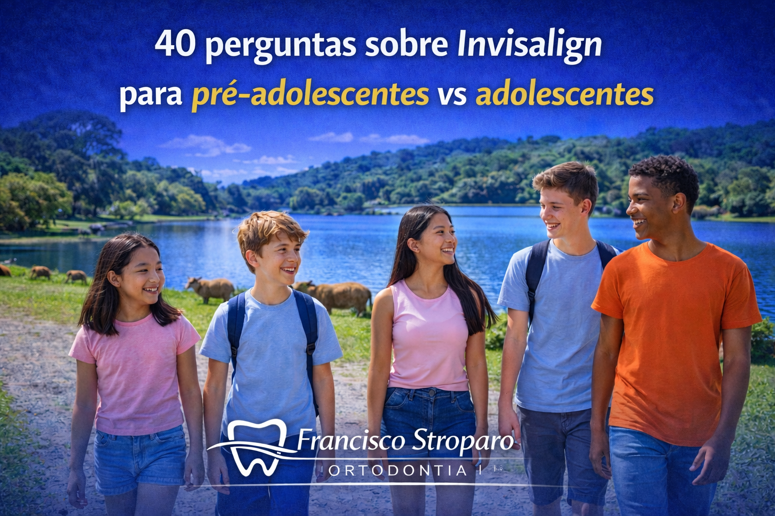 Diferença entre Invisalign em pré-adolescentes e adolescentes com jovens sorrindo em Curitiba