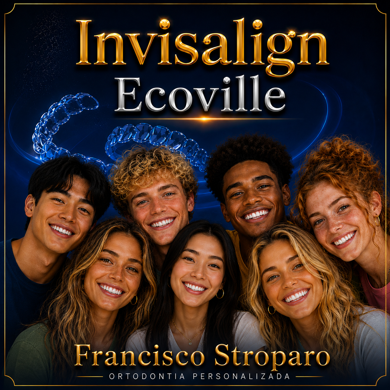 7 modelos sorrindo usando alinhadores invisalign