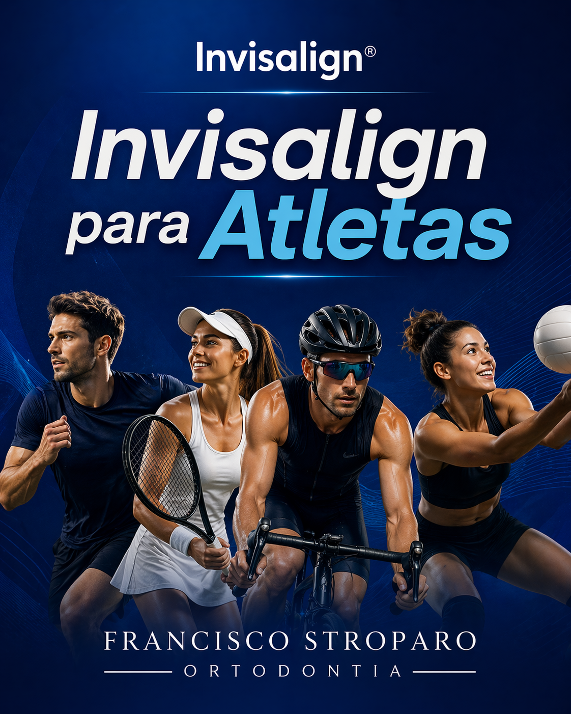 vários atletas usando invisalign felizes
