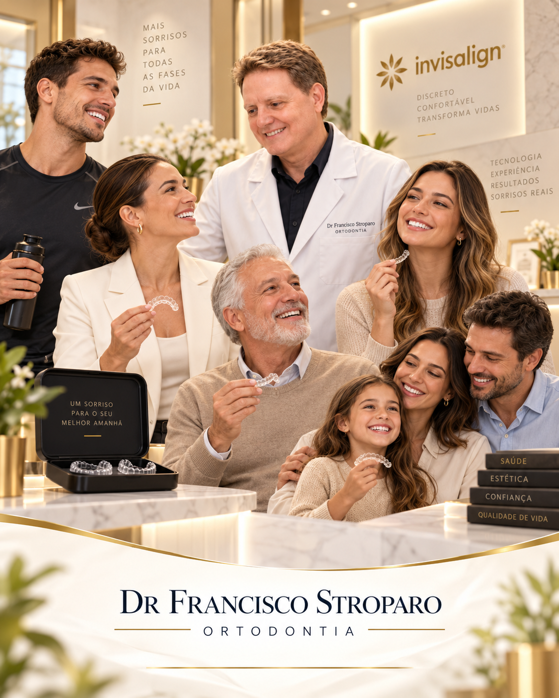 diferentes perfis de pacientes atleta, profissional adulto terceira idade e família visual clínico sofisticado