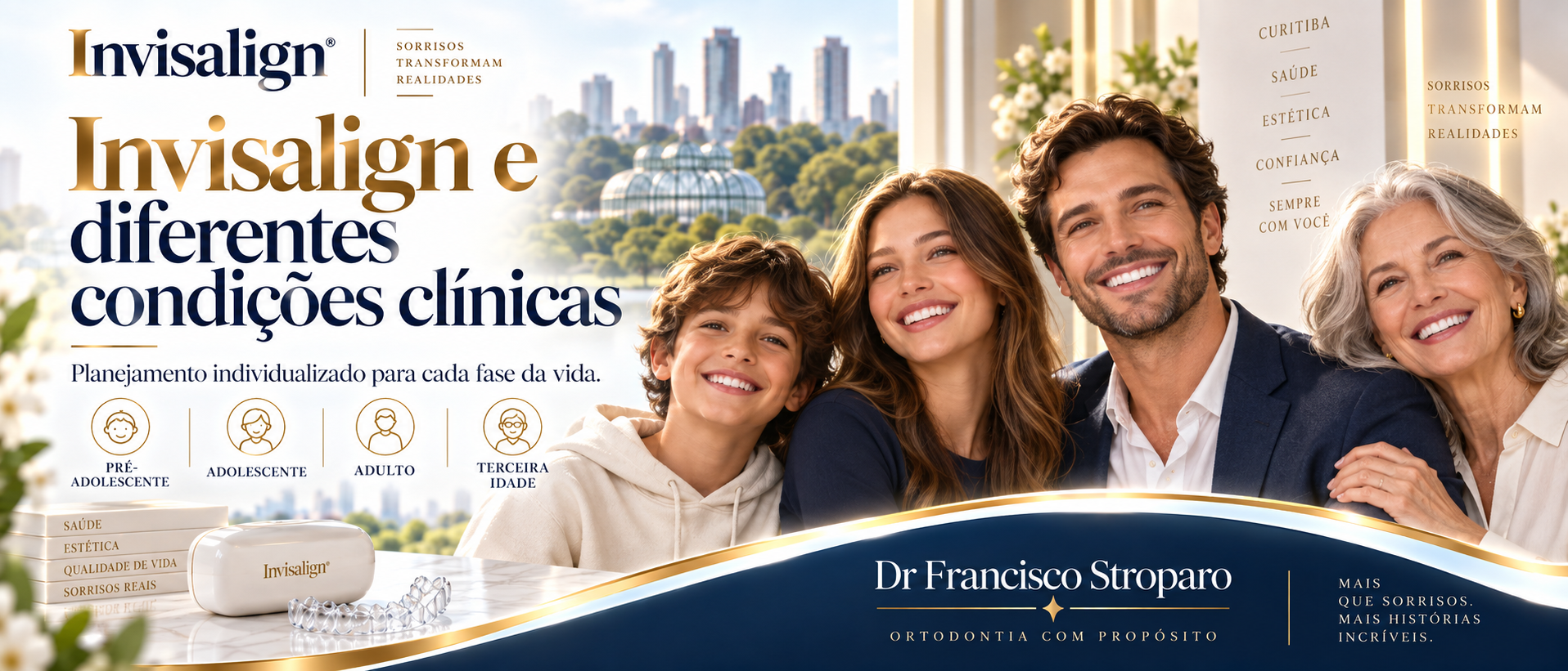 4 modelos de diferentes idades sorrindo